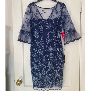 Adrianna Papell navy illusion dress, size 6, NWT
